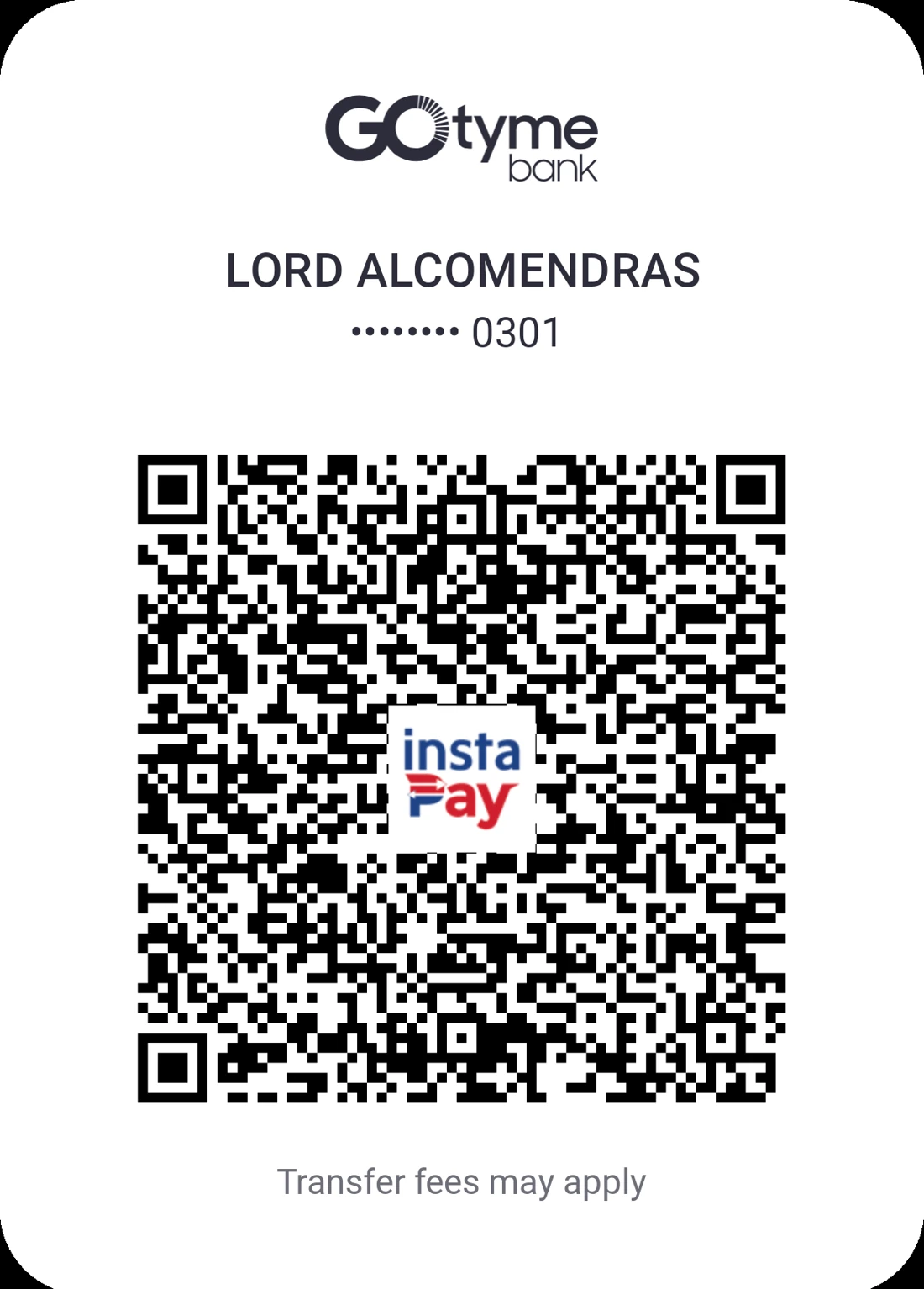 GoTyme Bank QR code for Lord Alcomendras