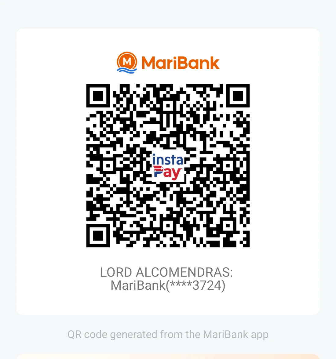 MariBank QR code for Lord Alcomendras