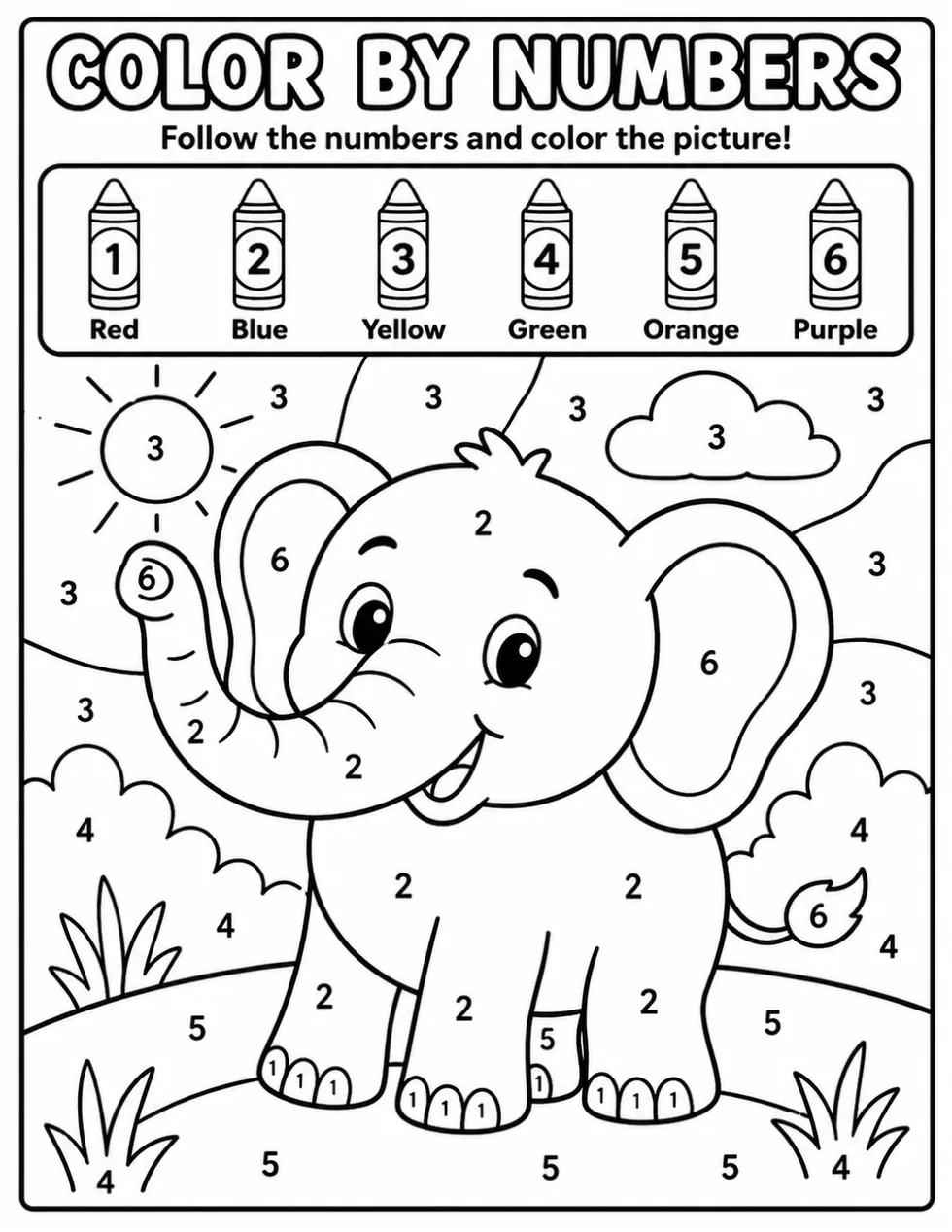 Elephant color by numbers sample