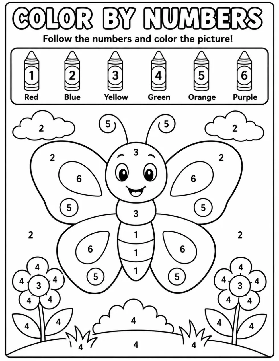 Butterfly color by numbers sample