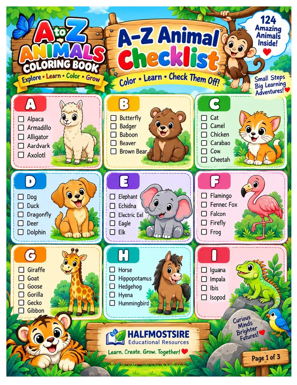 A to Z Animal Checklist preview page 1