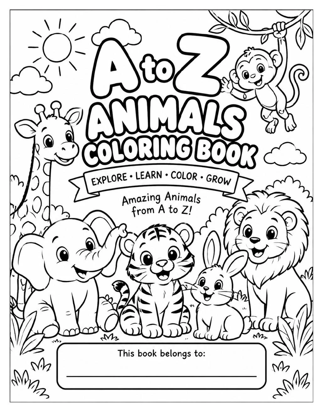 A to Z Animals printable interior title page